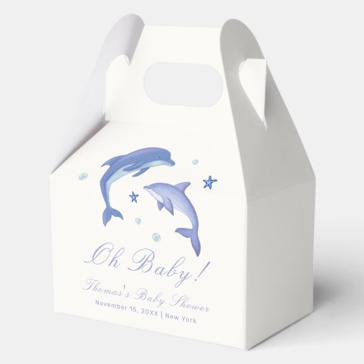 Blue Modern Summer Dolphin Stars Baby Dusche Geschenkschachtel (Vorderseite)