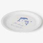 Blue Modern Summer Dolphin Stars Baby Dusche Pappteller (Schrägansicht)