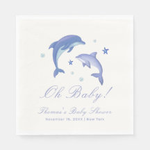 Blue Modern Summer Dolphin Stars Baby Dusche