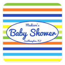 Blue Modern Summer Stripes Baby Dusche
