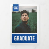 Blue Modern Textured Foto Abschluss Dreifach Gefaltete Einladung (Cover)