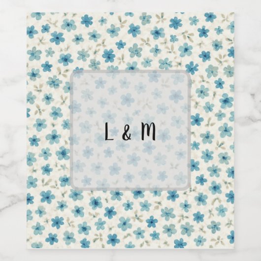 Blue Modern tiny flowers  Weinetikett (Einzelnes Label)