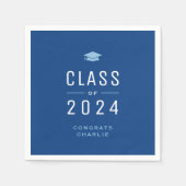 Blue Modern Typografy Class of 2024 Abschluss Serviette (Vorderseite)