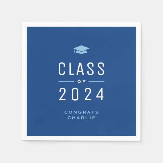 Blue Modern Typografy Class of 2024 Abschluss Serviette (Vorderseite)