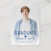 Blue Modern Typografy Foto Abschluss laden ein Begleitkarte (Vorderseite)