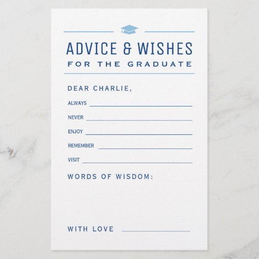 Blue Modern Typografy Graduate Beratung & Wünsche (Vorderseite)