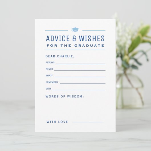 Blue Modern Typography Graduate advice & wishes  Hinweiskarte (Stehend Vorderseite)