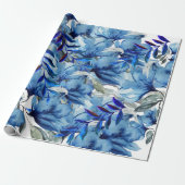 Blue Modern Watercolor Abstrakte Blume Art Geschenkpapier (Ungerollt)