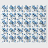 Blue Modern Watercolor Abstrakte Blume Art Geschenkpapier (Flach)