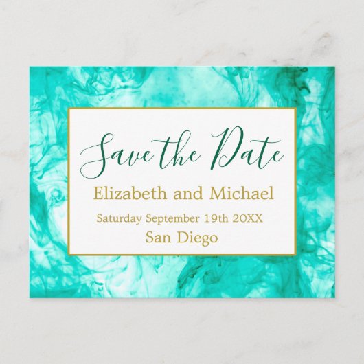 Blue Modern Watercolor QR-Code Save the Date Ankündigungspostkarte (Vorderseite)