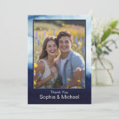 Blue Modern Watercolor Wedding Danke Card (Stehend Vorderseite)