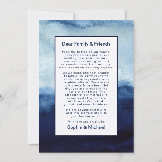 Blue Modern Watercolor Wedding Danke Card (Rückseite)