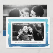 Blue Modern Watercolor Zwei Fotos Weihnachten (Vorne/Hinten)