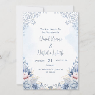 Blue Modern Wedding Einladung