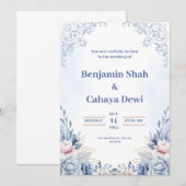 Blue Modern Wedding Einladung (Vorne/Hinten)