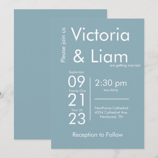 Blue Modern Wedding Einladung (Vorne/Hinten)