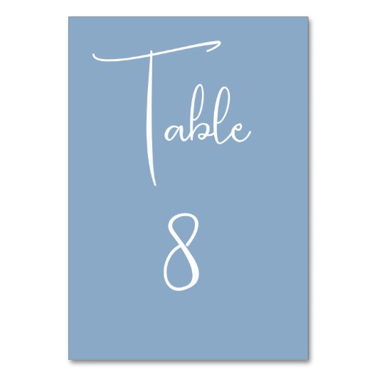 Blue Modern Wedding Party Script Tischnummer (Vorderseite)