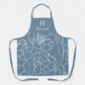 Blue Modern Wildflower Custom Monogram Name Apron Schürze (Vorderseite)