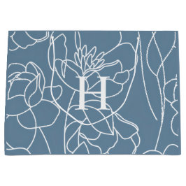 Blue Modern Wildflower Monogram Name Große Geschenktüte