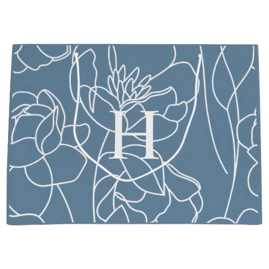 Blue Modern Wildflower Monogram Name Große Geschenktüte (Vorderseite)