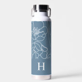Blue Modern Wildflower Monogram Name Trinkflasche (Vorne)