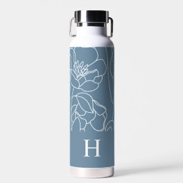Blue Modern Wildflower Monogram Name Trinkflasche