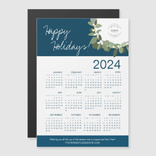 Blue Modern Wreath Your Logo hier - Kalender 2024 Magnetkarte