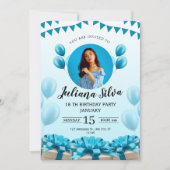 Blue Modern Young Birthday Einladung (Vorderseite)