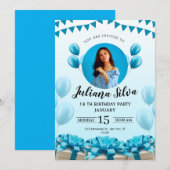 Blue Modern Young Birthday Einladung (Vorne/Hinten)