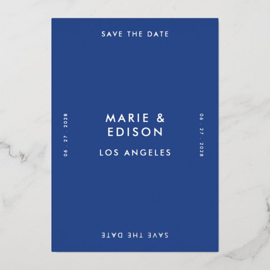 Blue ModernMinimalist Simple Wedding Save the Date Folieneinladung (Vorderseite)