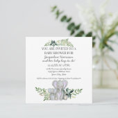 Blue Mommy n Baby Elephant w Foliage Boy Shower Einladung (Stehend Vorderseite)