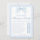 Blue Mommy or daddy bow Gingham Baby Duschgame Einladung (Vorderseite)