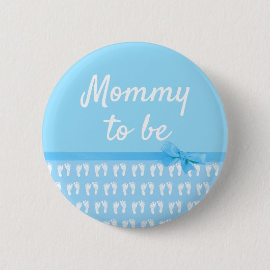 Blue Mommy to be Footprint Boy Baby Showbutton Button (Vorderseite)
