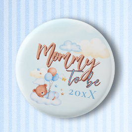 Blue Mommy to Be Teddy Bear Baby Showknopf Button