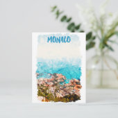 Blue Monaco Ocean View Gemälde Postkarte (Stehend Vorderseite)