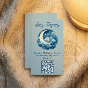 Blue Mond und Stars Baby Dusche QR Code Registrier Begleitkarte