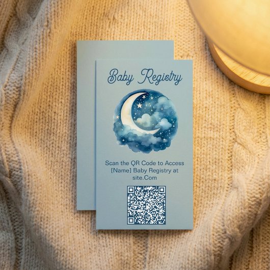 Blue Mond und Stars Baby Dusche QR Code Registrier Begleitkarte