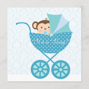 Blue Monkey Baby Dusche Einladung