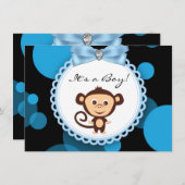 Blue Monkey Baby Dusche Einladung (Vorne/Hinten)