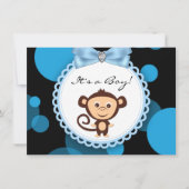 Blue Monkey Baby Dusche Einladung (Vorderseite)