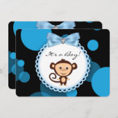 Blue Monkey Baby Dusche Einladung (Vorne/Hinten)
