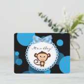 Blue Monkey Baby Dusche Einladung (Stehend Vorderseite)
