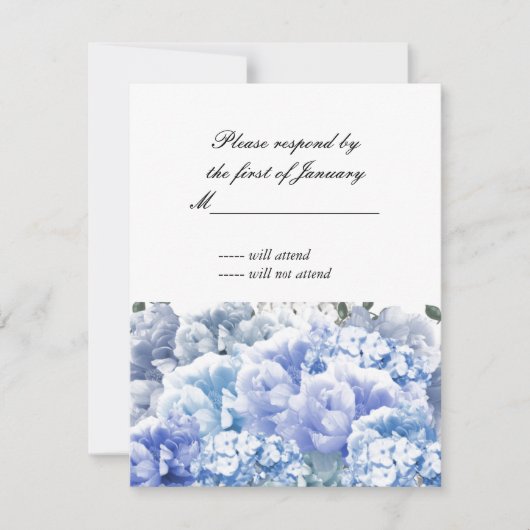 Blue Monochromatic Bouquet of Florals Repcard RSVP Karte (Vorderseite)