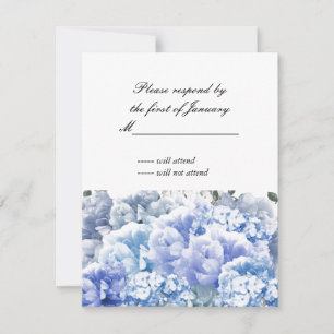 Blue Monochromatic Bouquet of Florals Repcard RSVP Karte