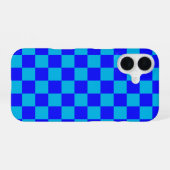 Blue Monochrome Checkerboard Pattern iPhone 16 Hülle (Rückseite (Horizontal))