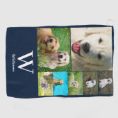 Blue Monogram 7 Foto Collage Golfhandtuch (Horizontal)