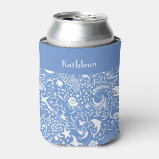 Blue Monogram Add Your Name Ocean Pattern Dosenkühler