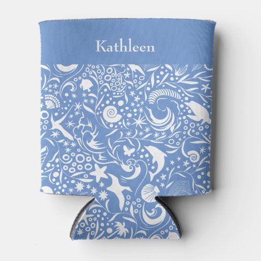 Blue Monogram Add Your Name Ocean Pattern Dosenkühler (Vorderseite)