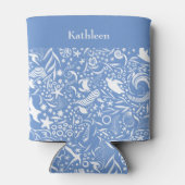 Blue Monogram Add Your Name Ocean Pattern Dosenkühler (Rückseite)