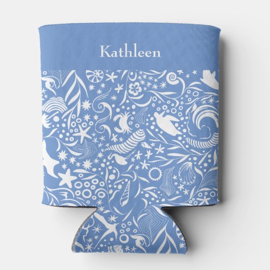 Blue Monogram Add Your Name Ocean Pattern Dosenkühler (Rückseite)